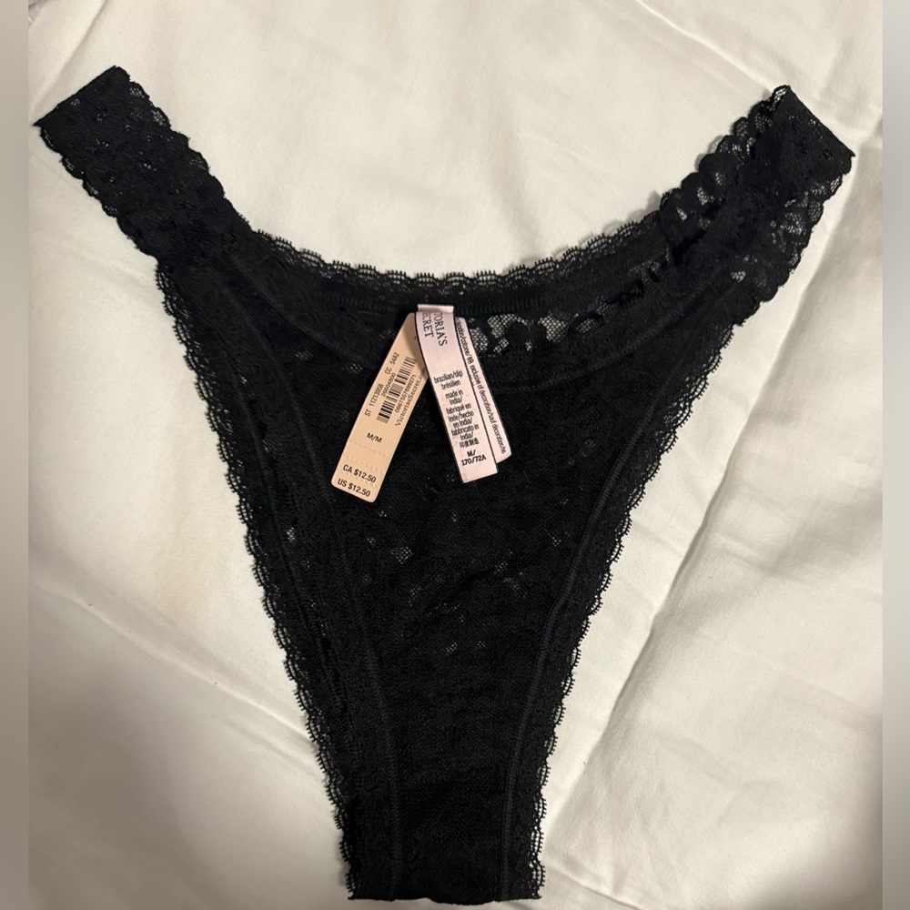 Victoria's Secret Panty Set White Brazilian Lace trim & Black all over Lace. NWT - Picture 2 of 2